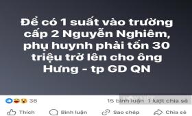 Trưởng phòng giáo dục TP Quảng Ngãi bị tung tin nhận tiền &quot;chạy trường&quot; đã đề nghị công an vào cuộc